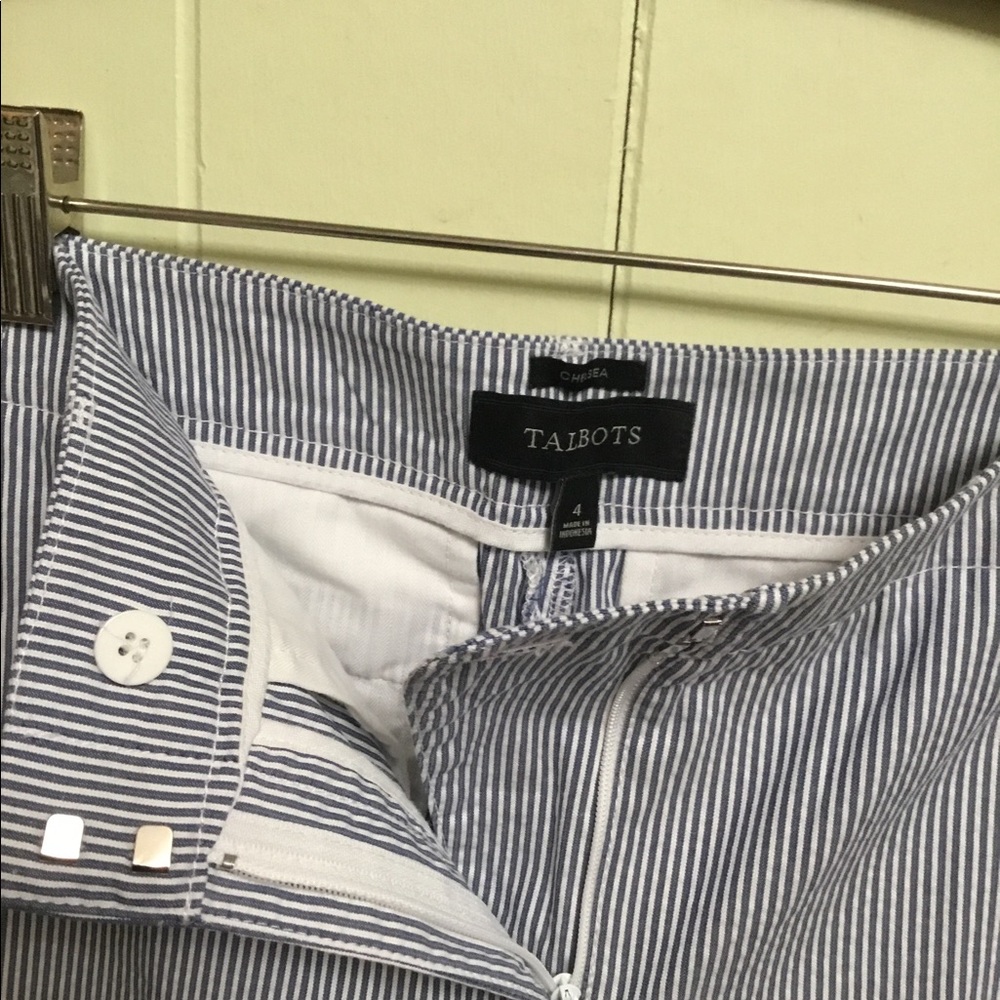 Talbots Chelsea blue & white vertical stripe pants